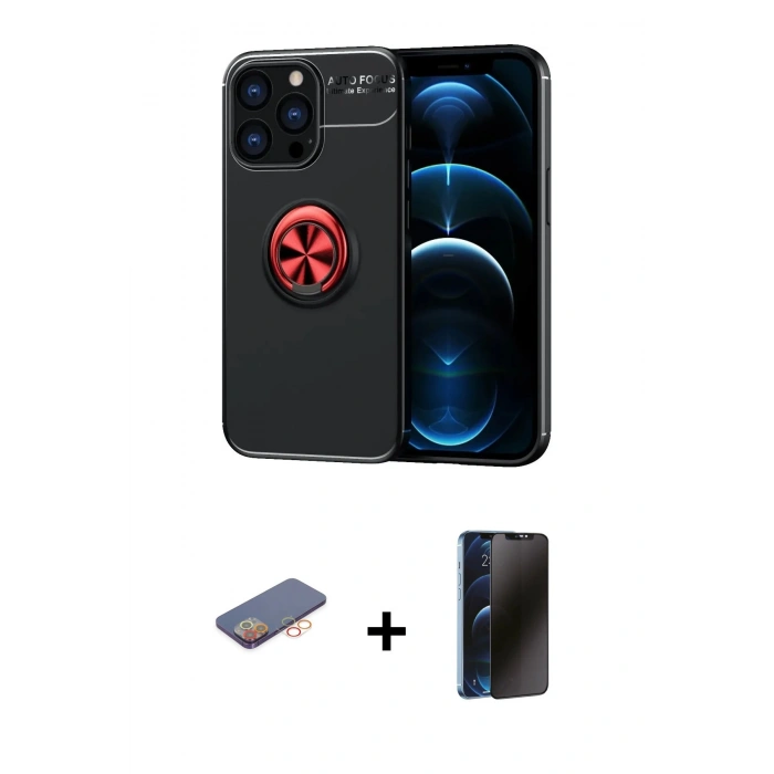 MARSİLYAN™- iPhone 13 Pro Max Kılıf Yankı Form Prime - Siyah 3D Antistatik Hayalet Cam Ekran Koruyucu + Renkli Kamera Lens Koruma Cam - TU