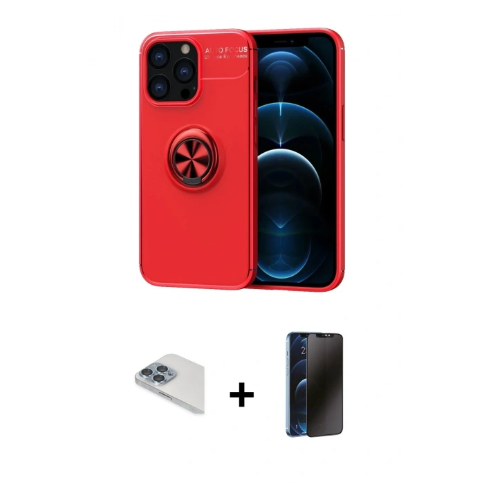 MARSİLYAN™- iPhone 13 Pro Max Kılıf Yankı Form Prime - Siyah 3D Antistatik Hayalet Cam Ekran Koruyucu + Pers Alüminyum Kamera Lens - SABE