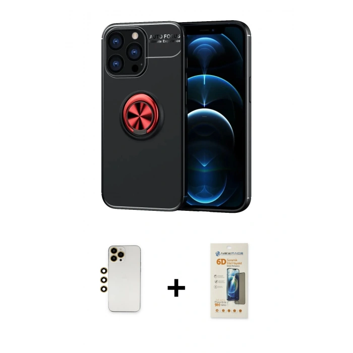 MARSİLYAN™- iPhone 13 Pro Max Kılıf Yankı Form Prime - Siyah 6D Mat Seramik Hayalet Nano Ekran Koruyucu + Shine Kamera Lens - GD