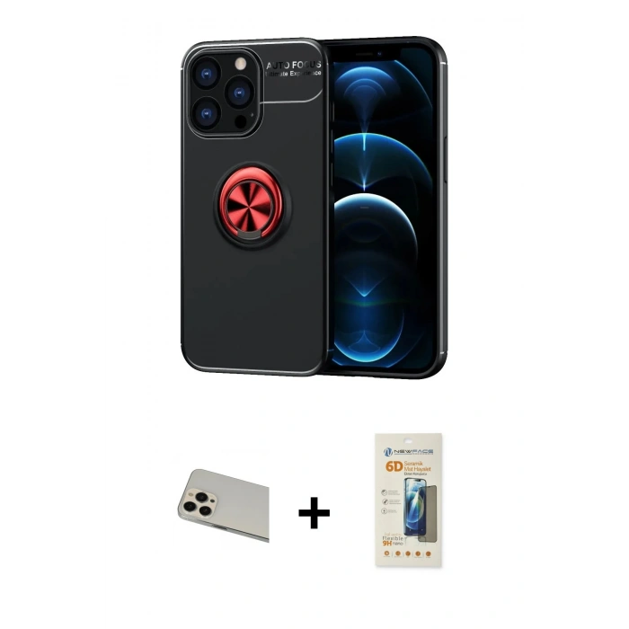 MARSİLYAN™- iPhone 13 Pro Max Kılıf Yankı Form Prime - Siyah 6D Mat Seramik Hayalet Nano Ekran Koruyucu + Rainbow Kamera Lens Koruma Cam - REGD