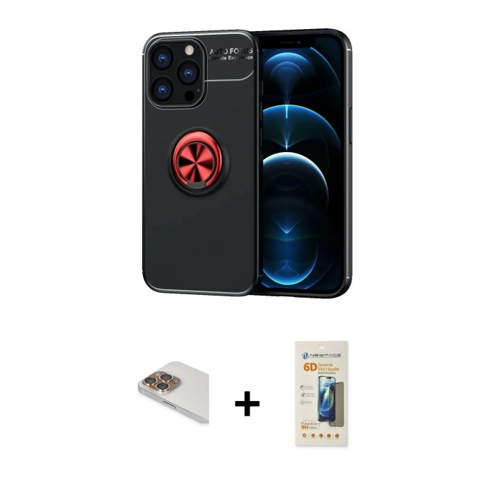MARSİLYAN™- iPhone 13 Pro Max Kılıf Yankı Form Prime - Siyah 6D Mat Seramik Hayalet Nano Ekran Koruyucu + Pers Alüminyum Kamera Lens - GD