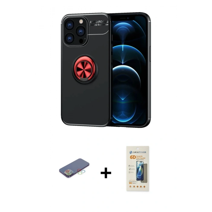 MARSİLYAN™- iPhone 13 Pro Max Kılıf Yankı Form Prime - Siyah 6D Mat Seramik Hayalet Nano Ekran Koruyucu + Renkli Kamera Lens Koruma Cam - MI