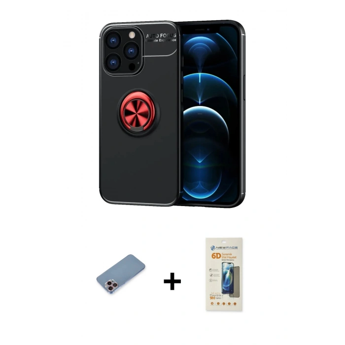 MARSİLYAN™- iPhone 13 Pro Max Kılıf Yankı Form Prime - Siyah 6D Mat Seramik Hayalet Nano Ekran Koruyucu + Shine Kamera Lens Koruma Cam - PE