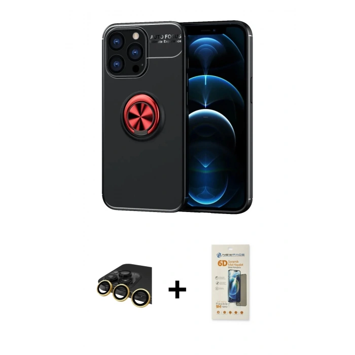 MARSİLYAN™- iPhone 13 Pro Max Kılıf Yankı Form Prime - Siyah 6D Mat Seramik Hayalet Nano Ekran Koruyucu + Raze Metal Kamera Lens - GD