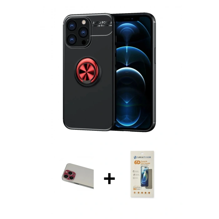 MARSİLYAN™- iPhone 13 Pro Max Kılıf Yankı Form Prime - Siyah 6D Mat Seramik Hayalet Nano Ekran Koruyucu + Rainbow Kamera Lens Koruma Cam - KI