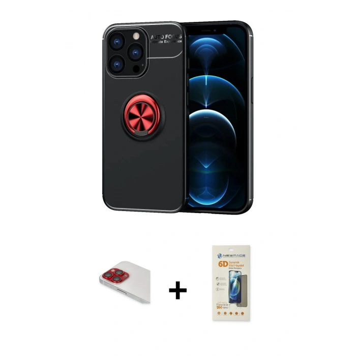 MARSİLYAN™- iPhone 13 Pro Max Kılıf Yankı Form Prime - Siyah 6D Mat Seramik Hayalet Nano Ekran Koruyucu + Pers Alüminyum Kamera Lens - KI