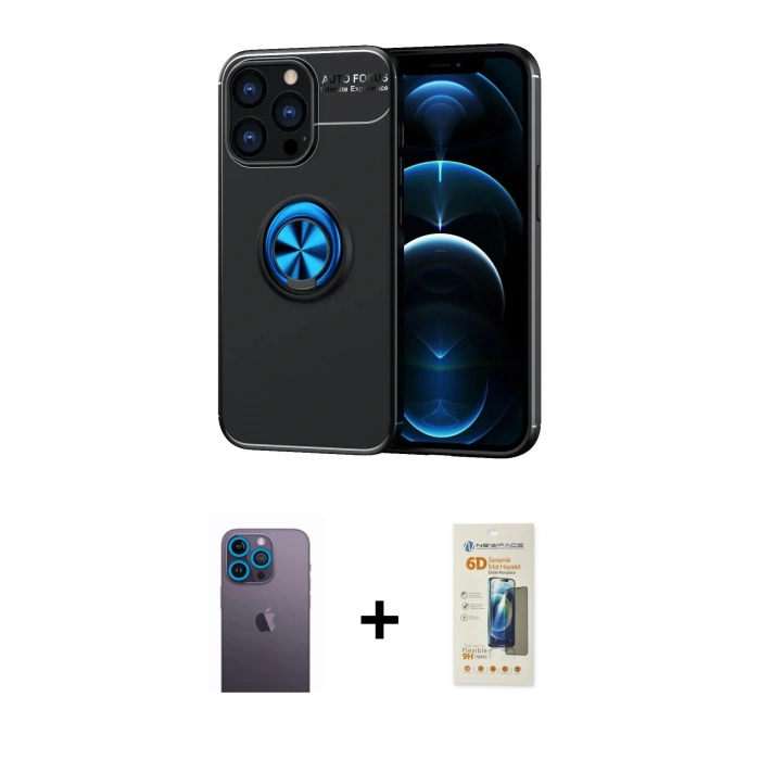 MARSİLYAN™- iPhone 13 Pro Max Kılıf Yankı Form Prime - Siyah 6D Mat Seramik Hayalet Nano Ekran Koruyucu + Neon Fosforlu Kamera Lens - MI