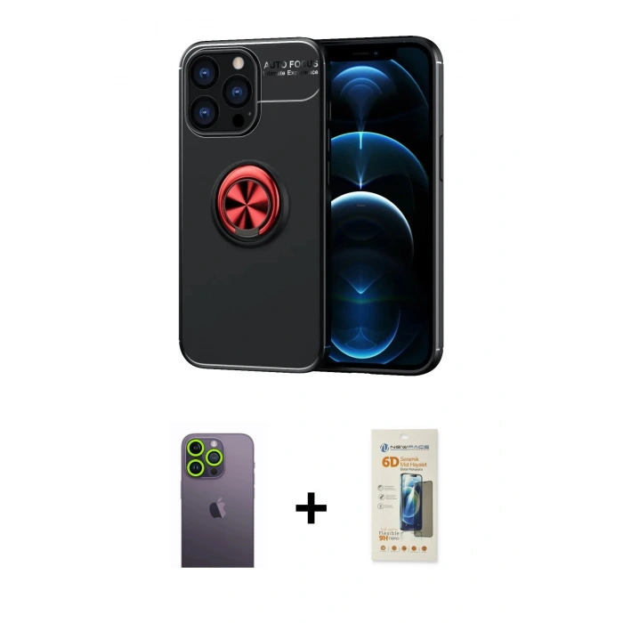 MARSİLYAN™- iPhone 13 Pro Max Kılıf Yankı Form Prime - Siyah 6D Mat Seramik Hayalet Nano Ekran Koruyucu + Neon Fosforlu Kamera Lens - YL