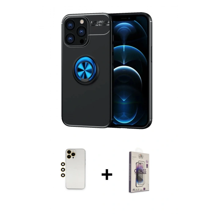 MARSİLYAN™- iPhone 13 Pro Max Kılıf Yankı Form Prime - Siyah Bilvis 3D Cam Ekran Koruyucu + Shine Kamera Lens - GD