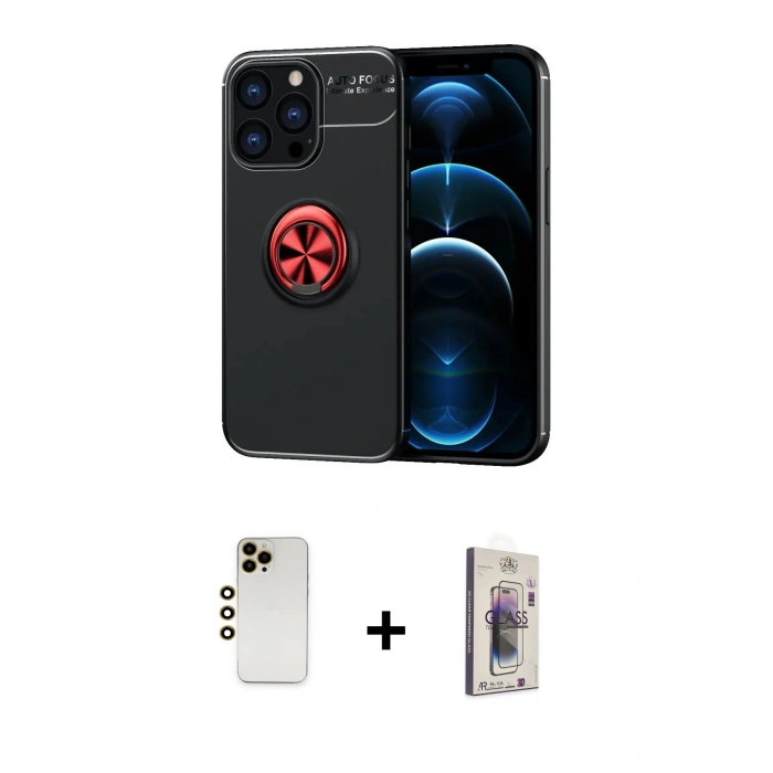 MARSİLYAN™- iPhone 13 Pro Max Kılıf Yankı Form Prime - Siyah Bilvis 3D Cam Ekran Koruyucu + Shine Kamera Lens - GD
