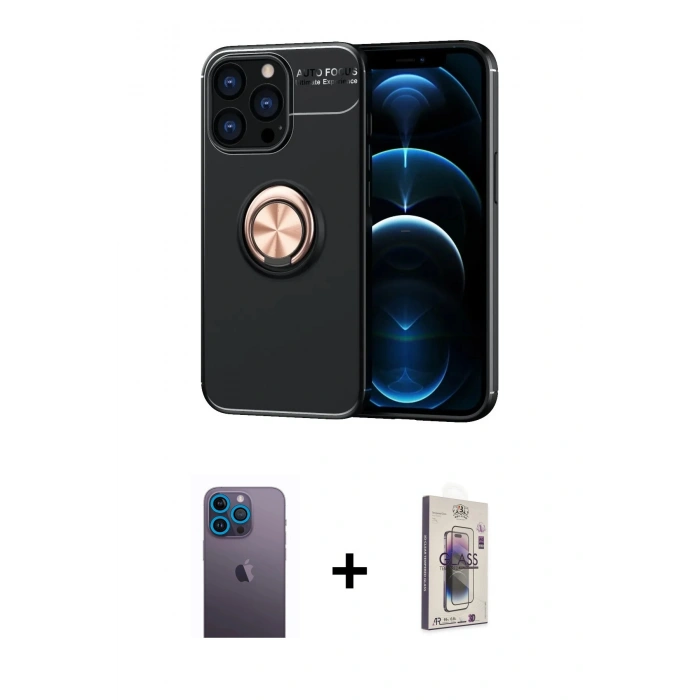 MARSİLYAN™- iPhone 13 Pro Max Kılıf Yankı Form Prime - Siyah Bilvis 3D Cam Ekran Koruyucu + Neon Fosforlu Kamera Lens - MI