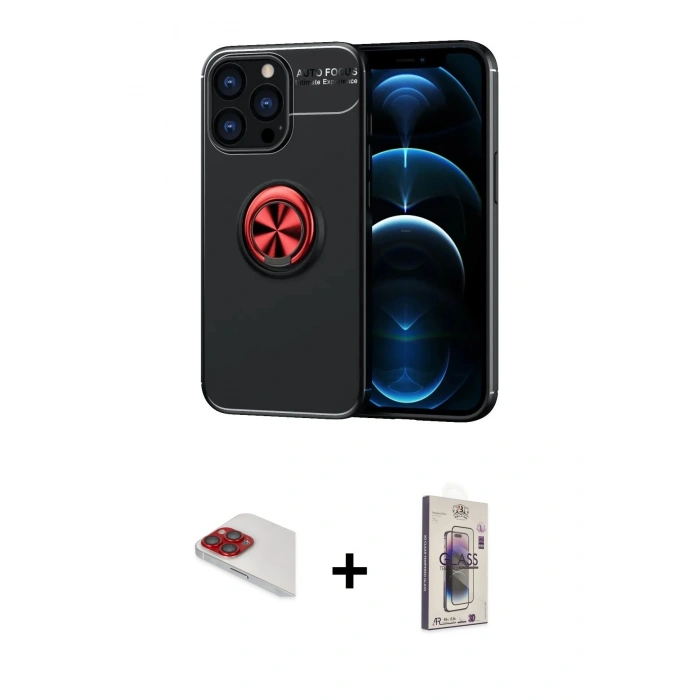 MARSİLYAN™- iPhone 13 Pro Max Kılıf Yankı Form Prime - Siyah Bilvis 3D Cam Ekran Koruyucu + Pers Alüminyum Kamera Lens - KI