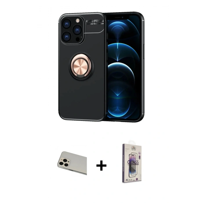 MARSİLYAN™- iPhone 13 Pro Max Kılıf Yankı Form Prime - Siyah Bilvis 3D Cam Ekran Koruyucu + Rainbow Kamera Lens Koruma Cam - REGD