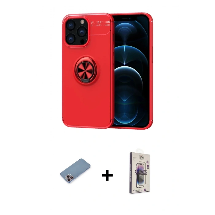 MARSİLYAN™- iPhone 13 Pro Max Kılıf Yankı Form Prime - Siyah Bilvis 3D Cam Ekran Koruyucu + Shine Kamera Lens Koruma Cam - PE