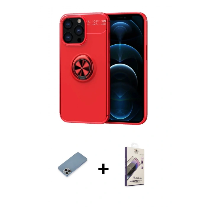 MARSİLYAN™- iPhone 13 Pro Max Kılıf Yankı Form Prime - Siyah Bilvis 3D Mat Cam Ekran Koruyucu + Shine Kamera Lens Koruma Cam - GI