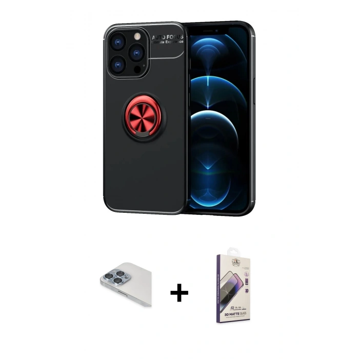 MARSİLYAN™- iPhone 13 Pro Max Kılıf Yankı Form Prime - Siyah Bilvis 3D Mat Cam Ekran Koruyucu + Pers Alüminyum Kamera Lens - SABE