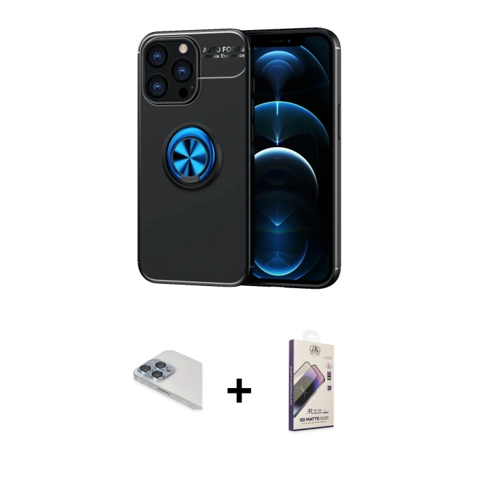 MARSİLYAN™- iPhone 13 Pro Max Kılıf Yankı Form Prime - Siyah Bilvis 3D Mat Cam Ekran Koruyucu + Pers Alüminyum Kamera Lens - SABE