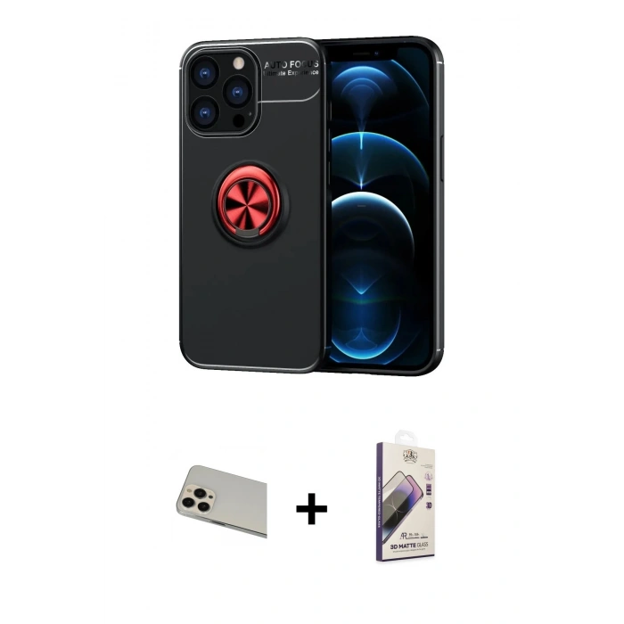 MARSİLYAN™- iPhone 13 Pro Max Kılıf Yankı Form Prime - Siyah Bilvis 3D Mat Cam Ekran Koruyucu + Rainbow Kamera Lens Koruma Cam - REGD