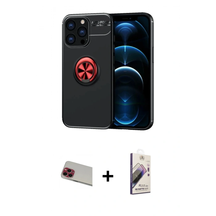 MARSİLYAN™- iPhone 13 Pro Max Kılıf Yankı Form Prime - Siyah Bilvis 3D Mat Cam Ekran Koruyucu + Rainbow Kamera Lens Koruma Cam - KI