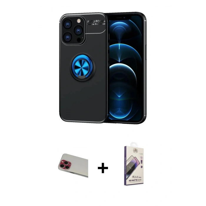 MARSİLYAN™- iPhone 13 Pro Max Kılıf Yankı Form Prime - Siyah Bilvis 3D Mat Cam Ekran Koruyucu + Rainbow Kamera Lens Koruma Cam - KI