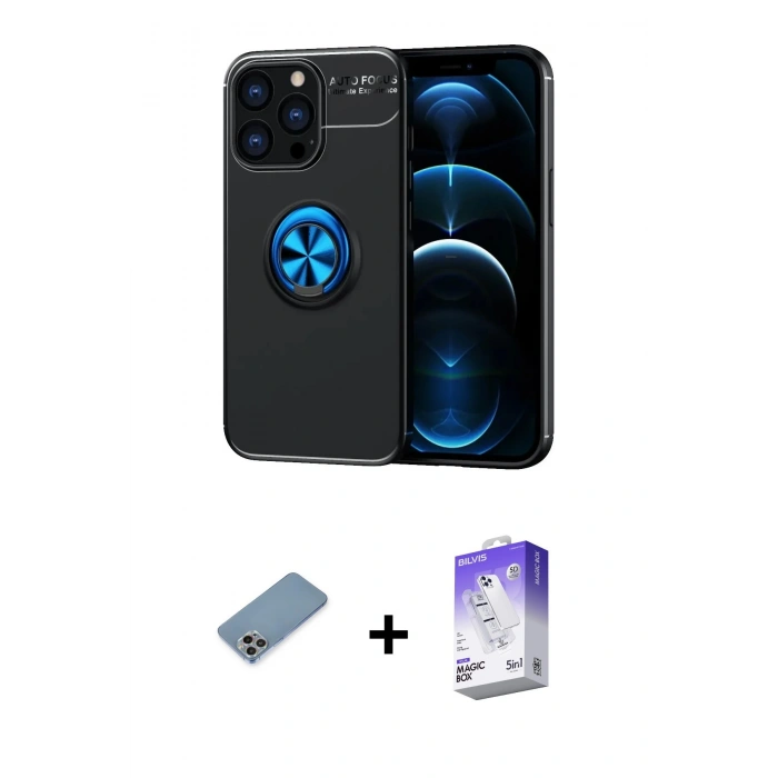 MARSİLYAN™- iPhone 13 Pro Max Kılıf Yankı Form Prime - Siyah Bilvis 5in1 3D Magic Cam Ekran Koruyucu + Shine Kamera Lens Koruma Cam - GI