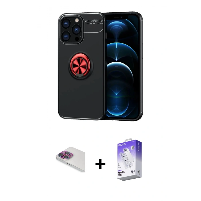 MARSİLYAN™- iPhone 13 Pro Max Kılıf Yankı Form Prime - Siyah Bilvis 5in1 3D Magic Cam Ekran Koruyucu + Pers Alüminyum Kamera Lens - GI