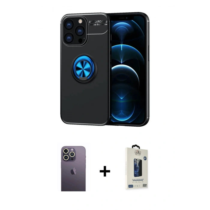 MARSİLYAN™- iPhone 13 Pro Max Kılıf Yankı Form Prime - Siyah Bilvis Hayalet Cam Ekran Koruyucu + Neon Fosforlu Kamera Lens - BZ