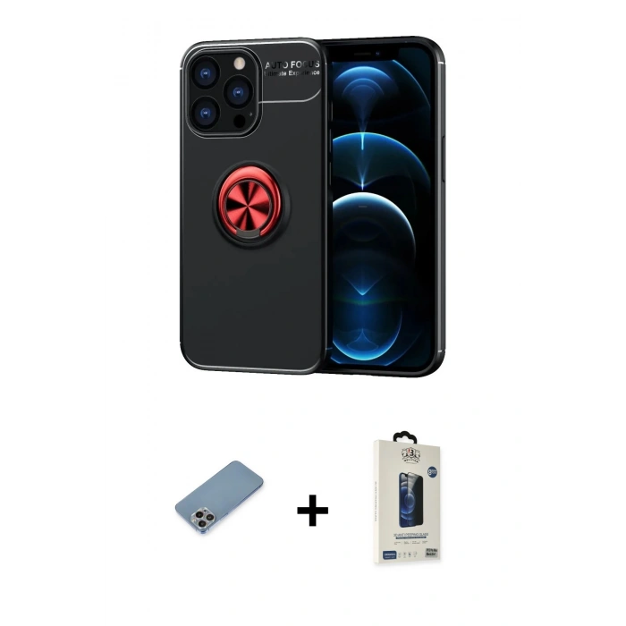 MARSİLYAN™- iPhone 13 Pro Max Kılıf Yankı Form Prime - Siyah Bilvis Hayalet Cam Ekran Koruyucu + Shine Kamera Lens Koruma Cam - GI