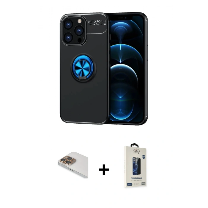 MARSİLYAN™- iPhone 13 Pro Max Kılıf Yankı Form Prime - Siyah Bilvis Hayalet Cam Ekran Koruyucu + Pers Alüminyum Kamera Lens - GD