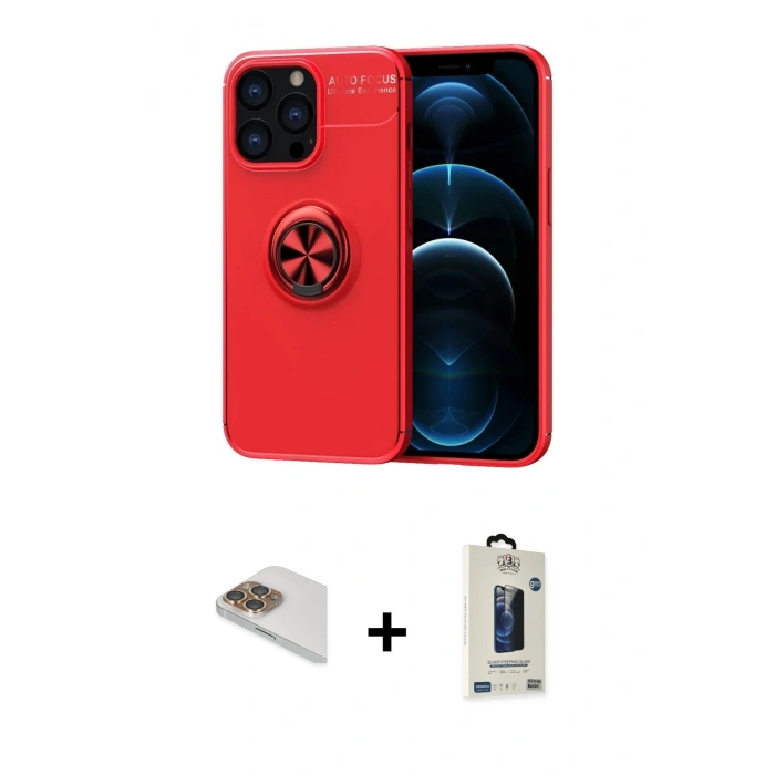 MARSİLYAN™- iPhone 13 Pro Max Kılıf Yankı Form Prime - Siyah Bilvis Hayalet Cam Ekran Koruyucu + Pers Alüminyum Kamera Lens - GD