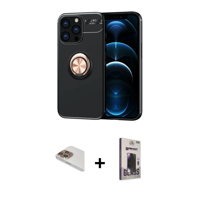 MARSİLYAN™- iPhone 13 Pro Max Kılıf Yankı Form Prime - Siyah Bilvis Hayalet Cam Ekran Koruyucu + Pers Alüminyum Kamera Lens - GD