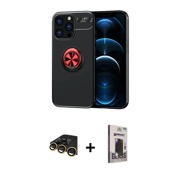 MARSİLYAN™- iPhone 13 Pro Max Kılıf Yankı Form Prime - Siyah Bilvis Hayalet Cam Ekran Koruyucu + Raze Metal Kamera Lens - GD