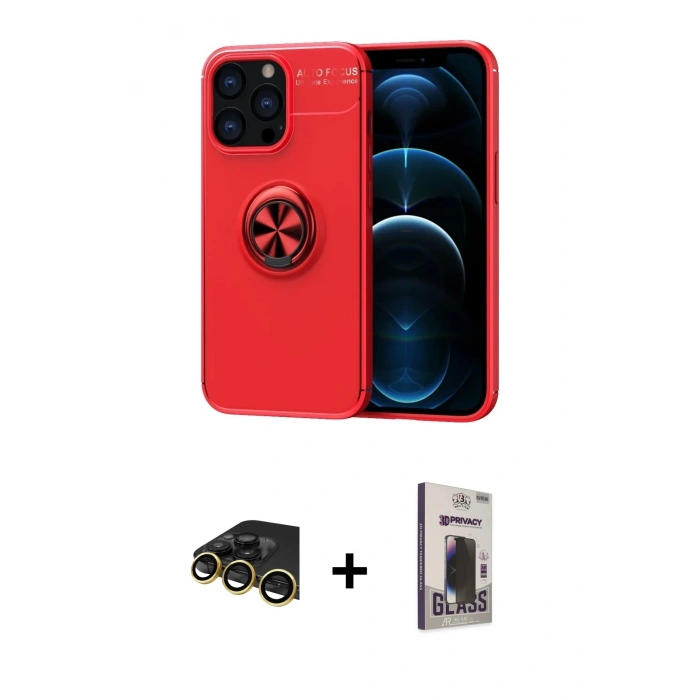 MARSİLYAN™- iPhone 13 Pro Max Kılıf Yankı Form Prime - Siyah Bilvis Hayalet Cam Ekran Koruyucu + Raze Metal Kamera Lens - GD