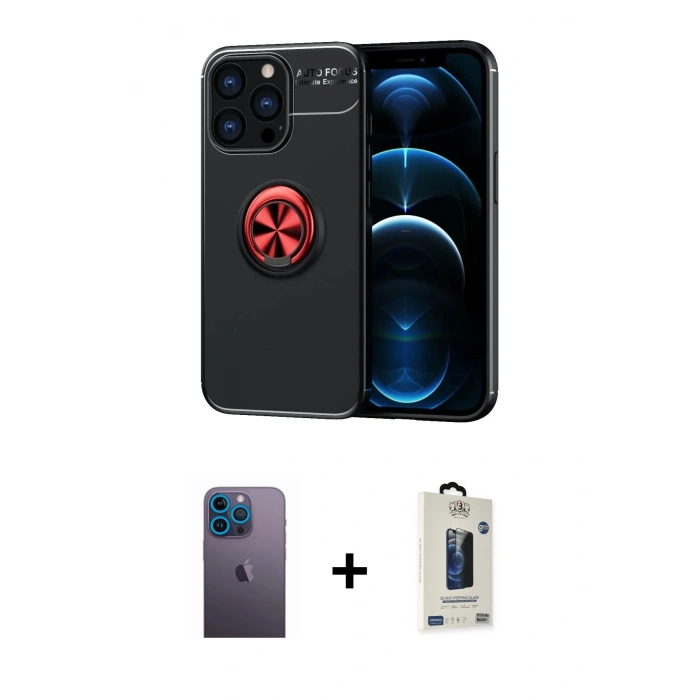 MARSİLYAN™- iPhone 13 Pro Max Kılıf Yankı Form Prime - Siyah Bilvis Hayalet Cam Ekran Koruyucu + Neon Fosforlu Kamera Lens - MI