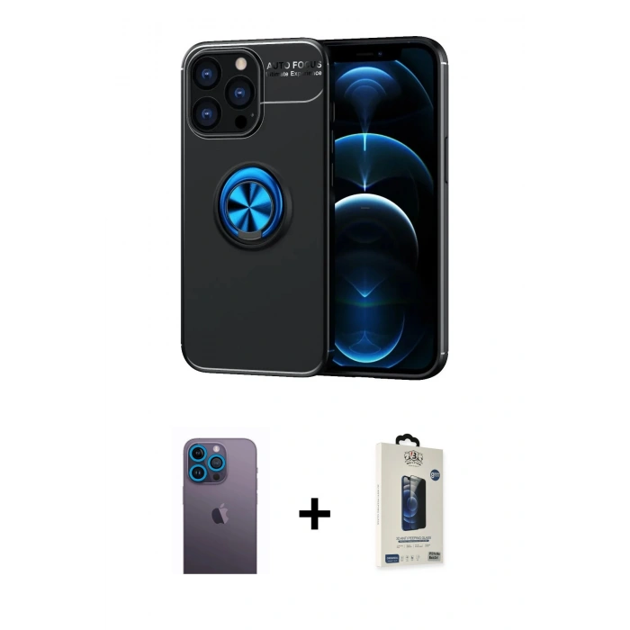 MARSİLYAN™- iPhone 13 Pro Max Kılıf Yankı Form Prime - Siyah Bilvis Hayalet Cam Ekran Koruyucu + Neon Fosforlu Kamera Lens - MI