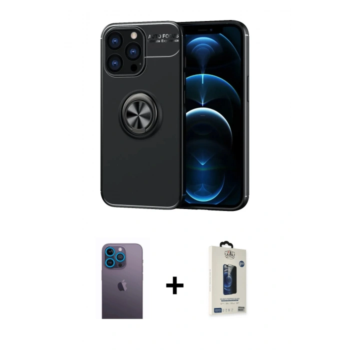 MARSİLYAN™- iPhone 13 Pro Max Kılıf Yankı Form Prime - Siyah Bilvis Hayalet Cam Ekran Koruyucu + Neon Fosforlu Kamera Lens - MI