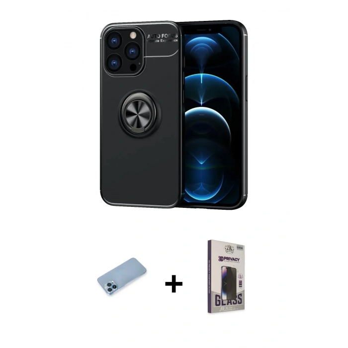 MARSİLYAN™- iPhone 13 Pro Max Kılıf Yankı Form Prime - Siyah Bilvis Hayalet Cam Ekran Koruyucu + Shine Kamera Lens Koruma Cam - MI
