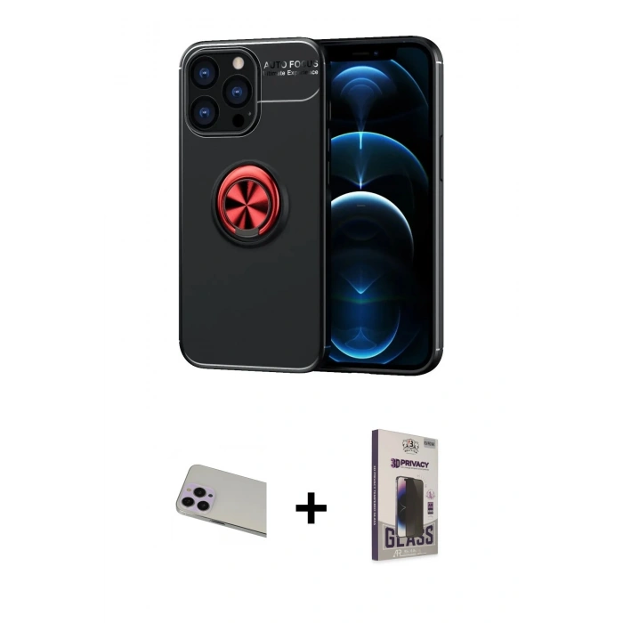 MARSİLYAN™- iPhone 13 Pro Max Kılıf Yankı Form Prime - Siyah Bilvis Hayalet Cam Ekran Koruyucu + Rainbow Kamera Lens Koruma Cam - MR