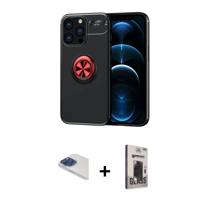 MARSİLYAN™- iPhone 13 Pro Max Kılıf Yankı Form Prime - Siyah Bilvis Hayalet Cam Ekran Koruyucu + Pers Alüminyum Kamera Lens - LT