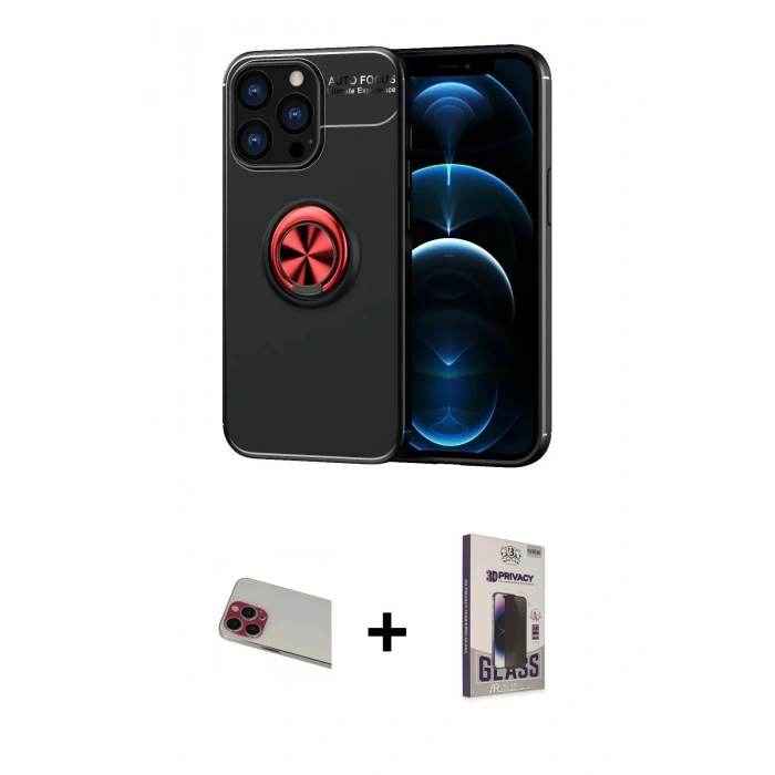 MARSİLYAN™- iPhone 13 Pro Max Kılıf Yankı Form Prime - Siyah Bilvis Hayalet Cam Ekran Koruyucu + Rainbow Kamera Lens Koruma Cam - KI