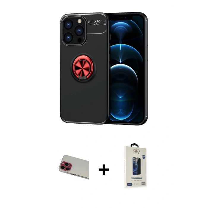 MARSİLYAN™- iPhone 13 Pro Max Kılıf Yankı Form Prime - Siyah Bilvis Hayalet Cam Ekran Koruyucu + Rainbow Kamera Lens Koruma Cam - KI