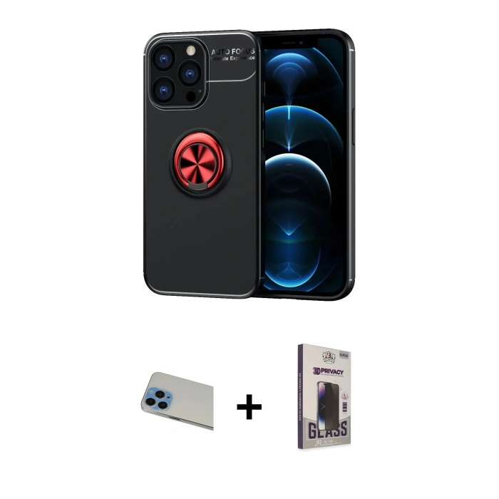 MARSİLYAN™- iPhone 13 Pro Max Kılıf Yankı Form Prime - Siyah Bilvis Hayalet Cam Ekran Koruyucu + Rainbow Kamera Lens Koruma Cam - MI