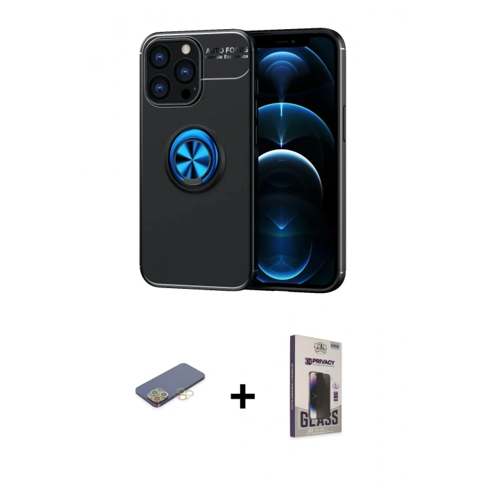 MARSİLYAN™- iPhone 13 Pro Max Kılıf Yankı Form Prime - Siyah Bilvis Hayalet Cam Ekran Koruyucu + Renkli Kamera Lens Koruma Cam - SI