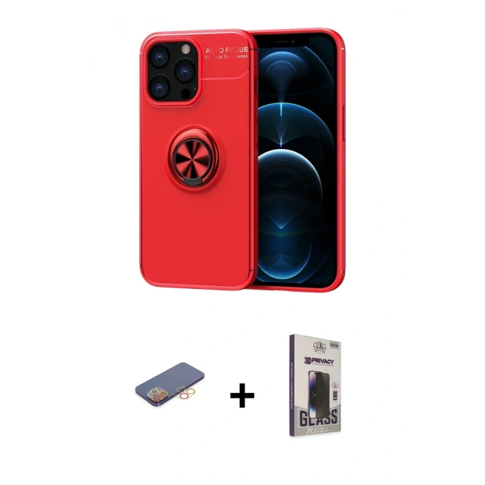 MARSİLYAN™- iPhone 13 Pro Max Kılıf Yankı Form Prime - Siyah Bilvis Hayalet Cam Ekran Koruyucu + Renkli Kamera Lens Koruma Cam - TU