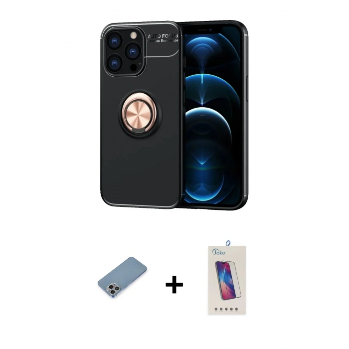 MARSİLYAN™- iPhone 13 Pro Max Kılıf Yankı Form Prime - Siyah Joko 5D Cam + Gökkuşağı Shine Kamera Lens Koruma Cam
