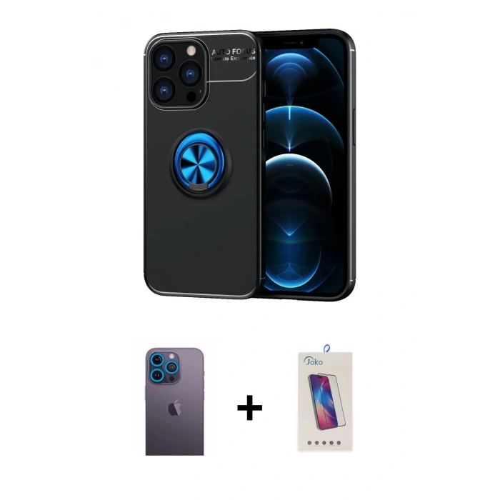 MARSİLYAN™- iPhone 13 Pro Max Kılıf Yankı Form Prime - Siyah Joko 5D Cam + Neon Fosforlu Kamera Lens - MI