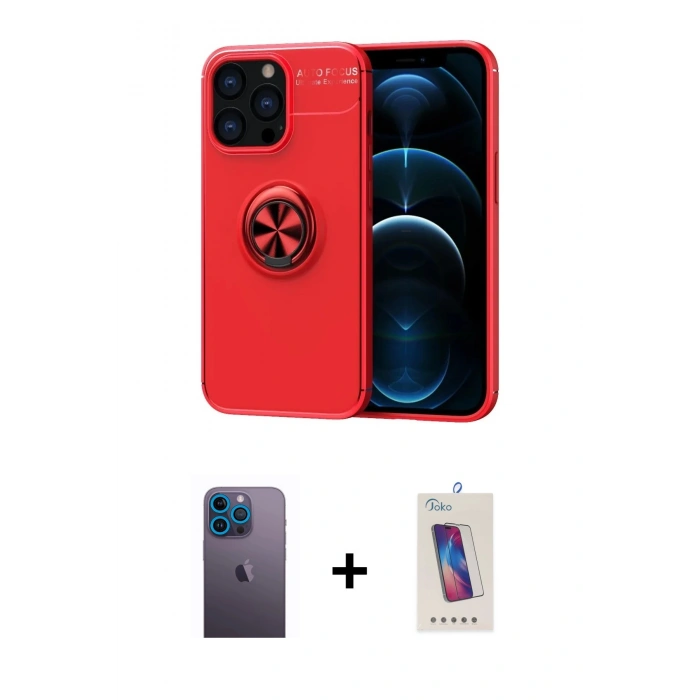 MARSİLYAN™- iPhone 13 Pro Max Kılıf Yankı Form Prime - Siyah Joko 5D Cam + Neon Fosforlu Kamera Lens - MI