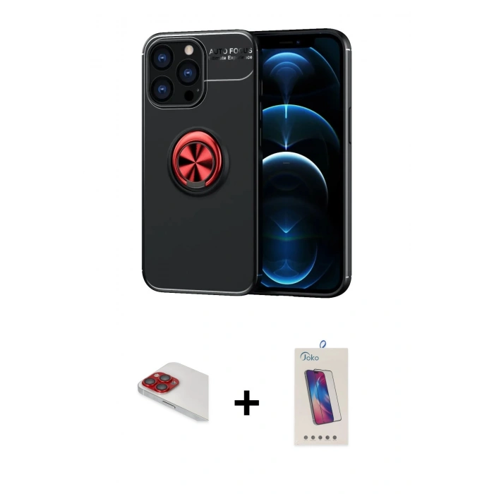 MARSİLYAN™- iPhone 13 Pro Max Kılıf Yankı Form Prime - Siyah Joko 5D Cam + Pers Alüminyum Kamera Lens - KI