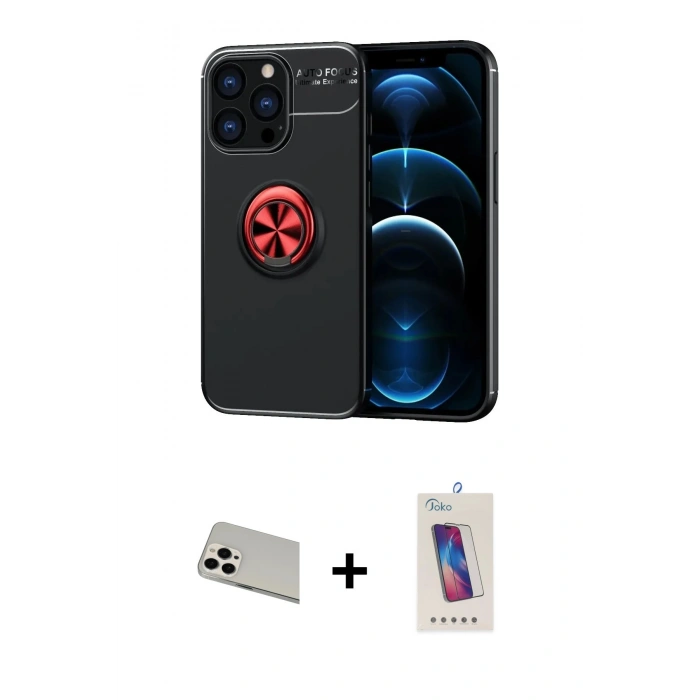 MARSİLYAN™- iPhone 13 Pro Max Kılıf Yankı Form Prime - Siyah Joko 5D Cam + Rainbow Kamera Lens Koruma Cam - BZ