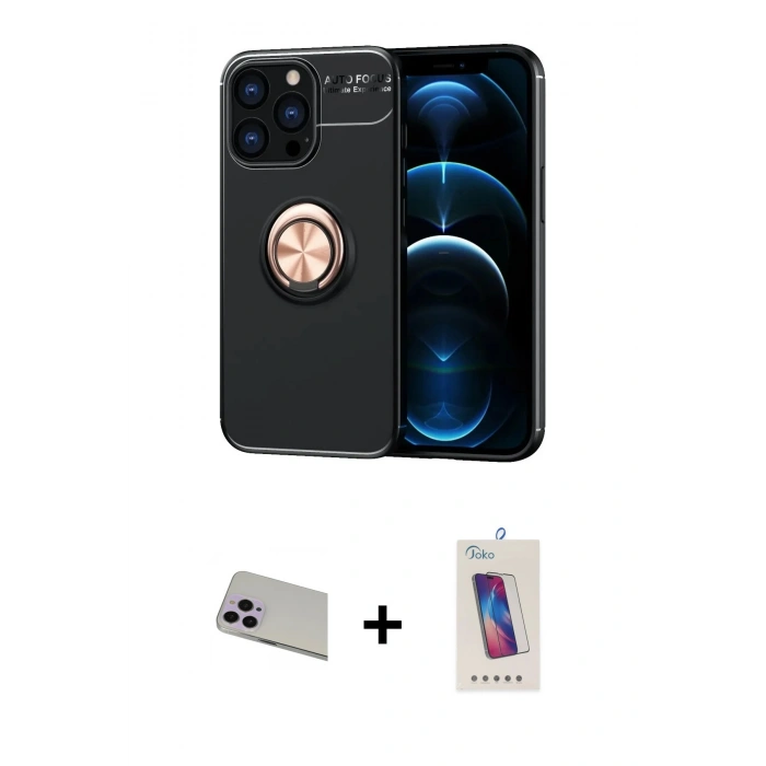 MARSİLYAN™- iPhone 13 Pro Max Kılıf Yankı Form Prime - Siyah Joko 5D Cam + Rainbow Kamera Lens Koruma Cam - MR